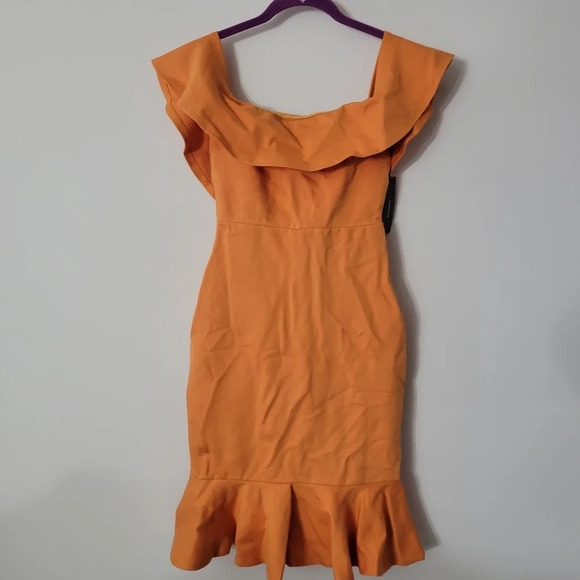 Lulu's Confidence Boost Orange Off-the-Shoulder Bodycon Midi Dress NWT - Picture 6 of 10